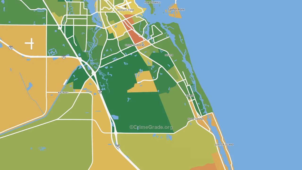Hobe Sound, FL Map of Robbery Rates