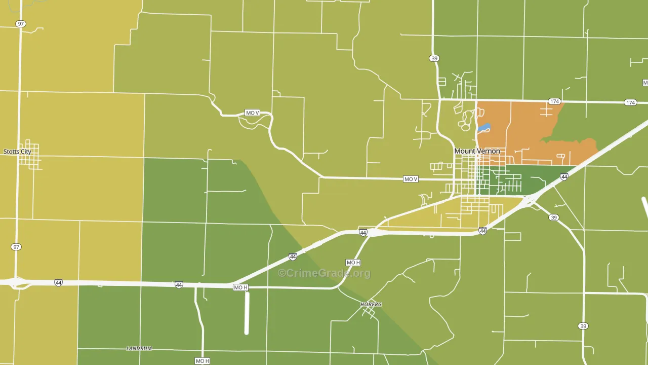 Hoberg, MO Map of Robbery Rates
