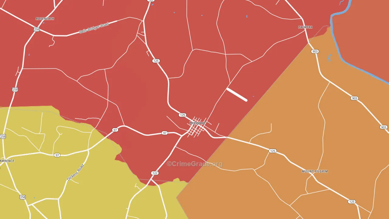 Hobgood, NC Map of Robbery Rates