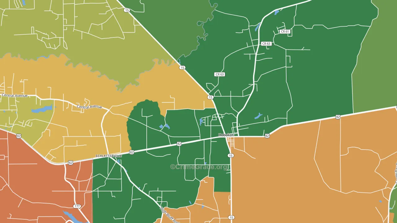 Hoboken, GA Map of Robbery Rates