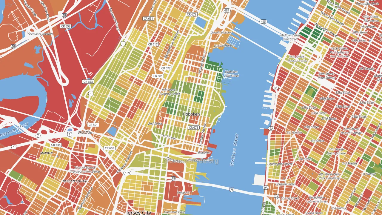 Hoboken, NJ Map of Robbery Rates