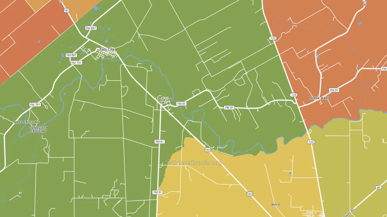 Hobson, TX Map of Robbery Rates