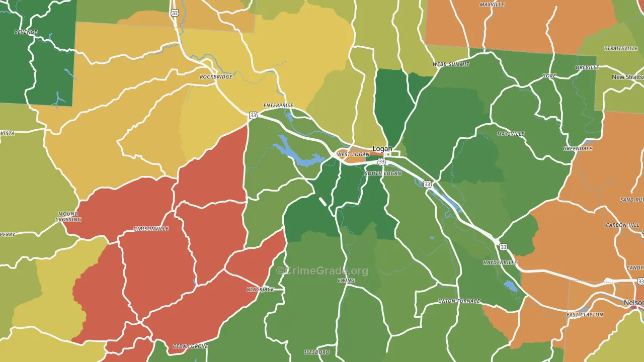 Hocking County, OH Map of Robbery Rates