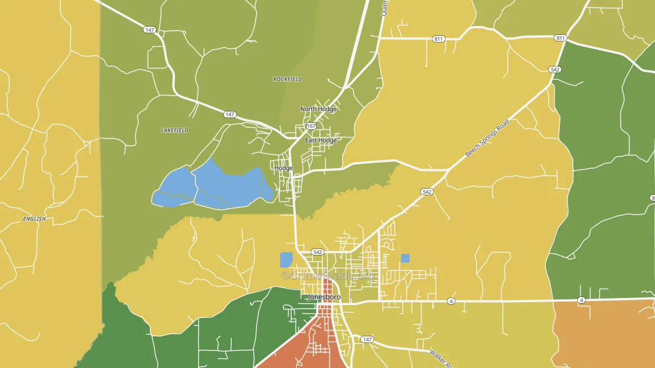 Hodge, LA Map of Robbery Rates