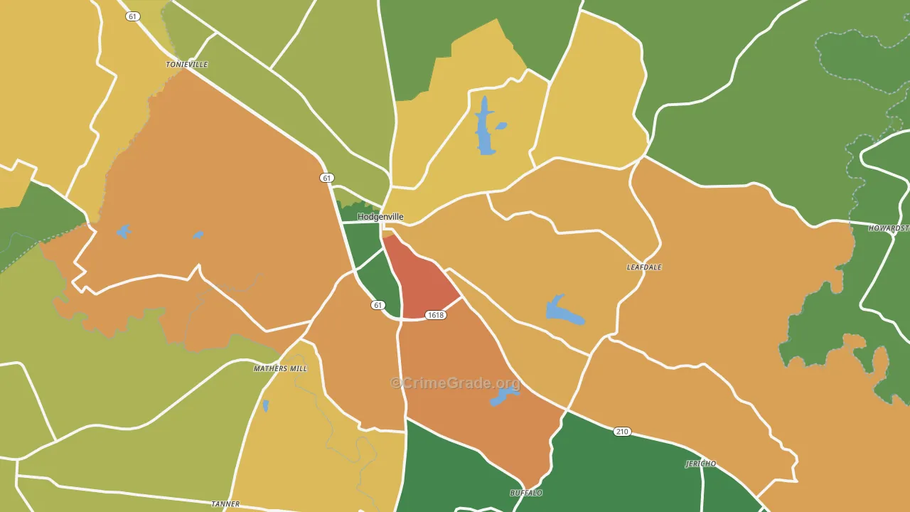 Hodgenville, KY Map of Robbery Rates