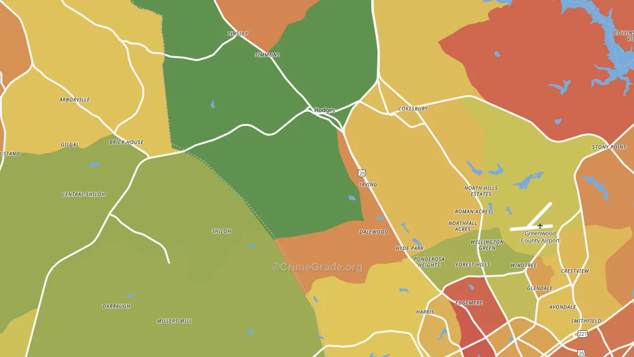 Hodges, SC Map of Robbery Rates
