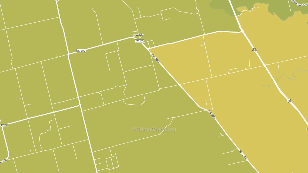Hodges, TX Map of Robbery Rates