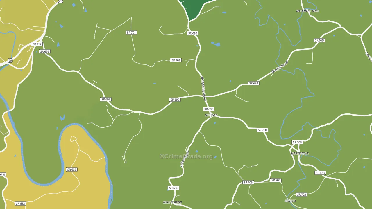Hodges, VA Map of Robbery Rates