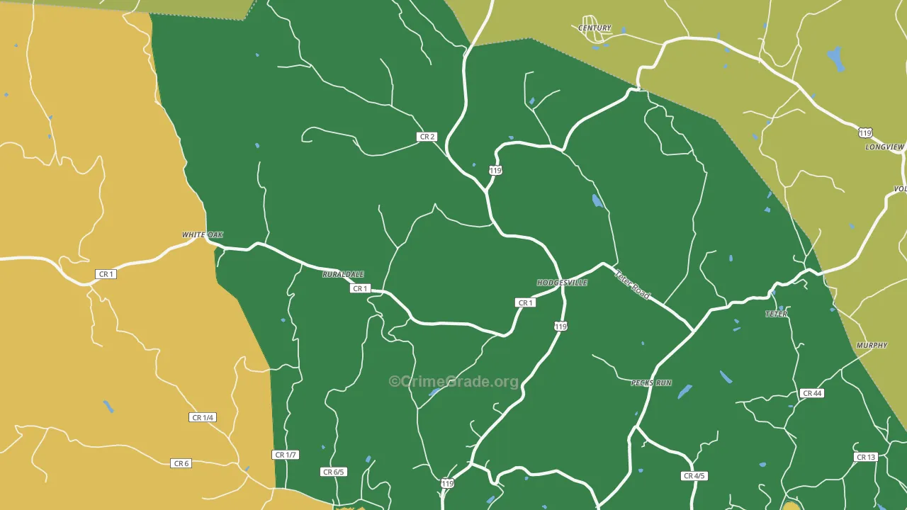 Hodgesville, WV Map of Robbery Rates