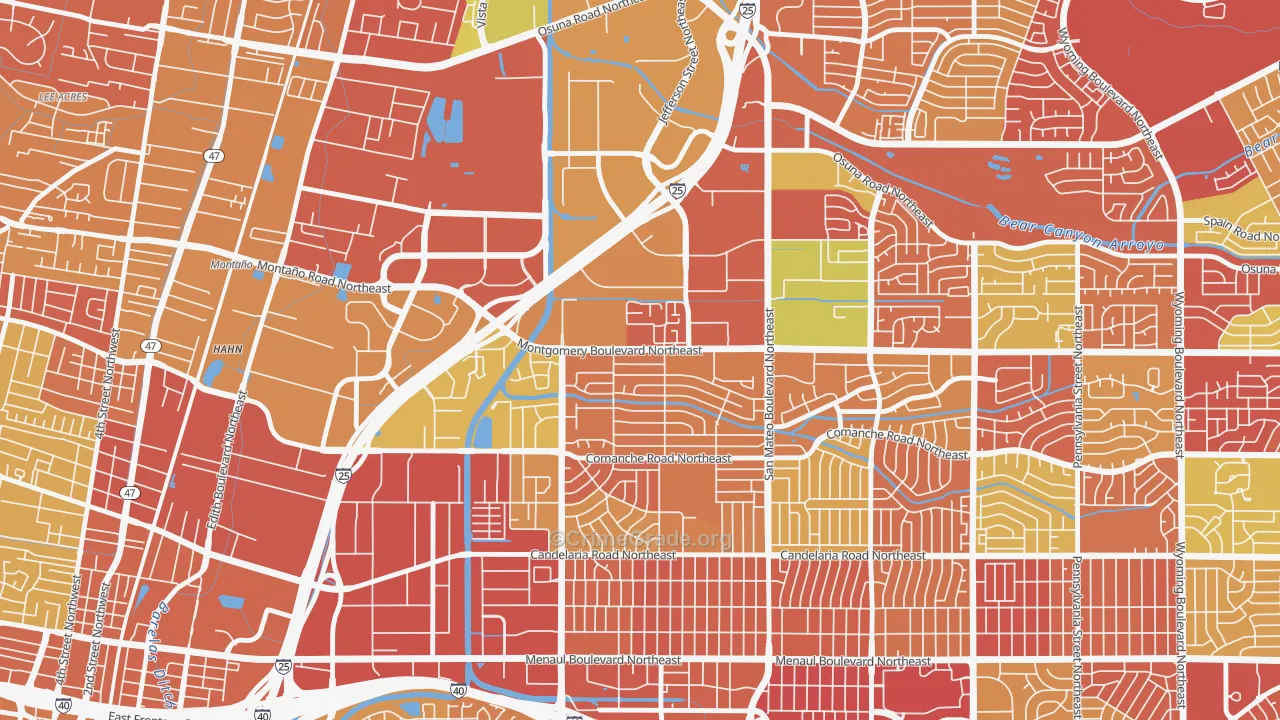Hodgin, Albuquerque, NM Map of Robbery Rates