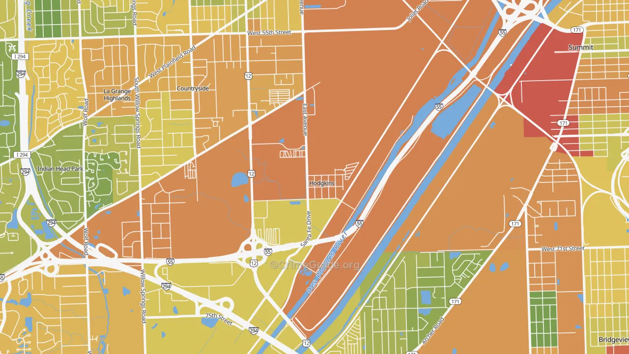 Hodgkins, IL Map of Robbery Rates