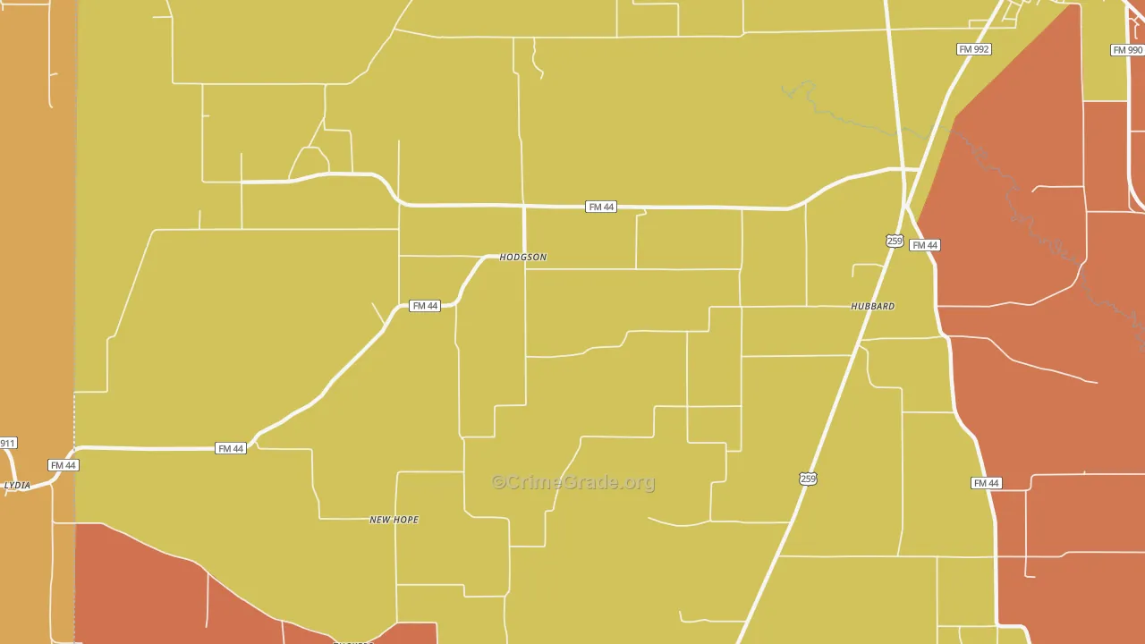 Hodgson, TX Map of Robbery Rates