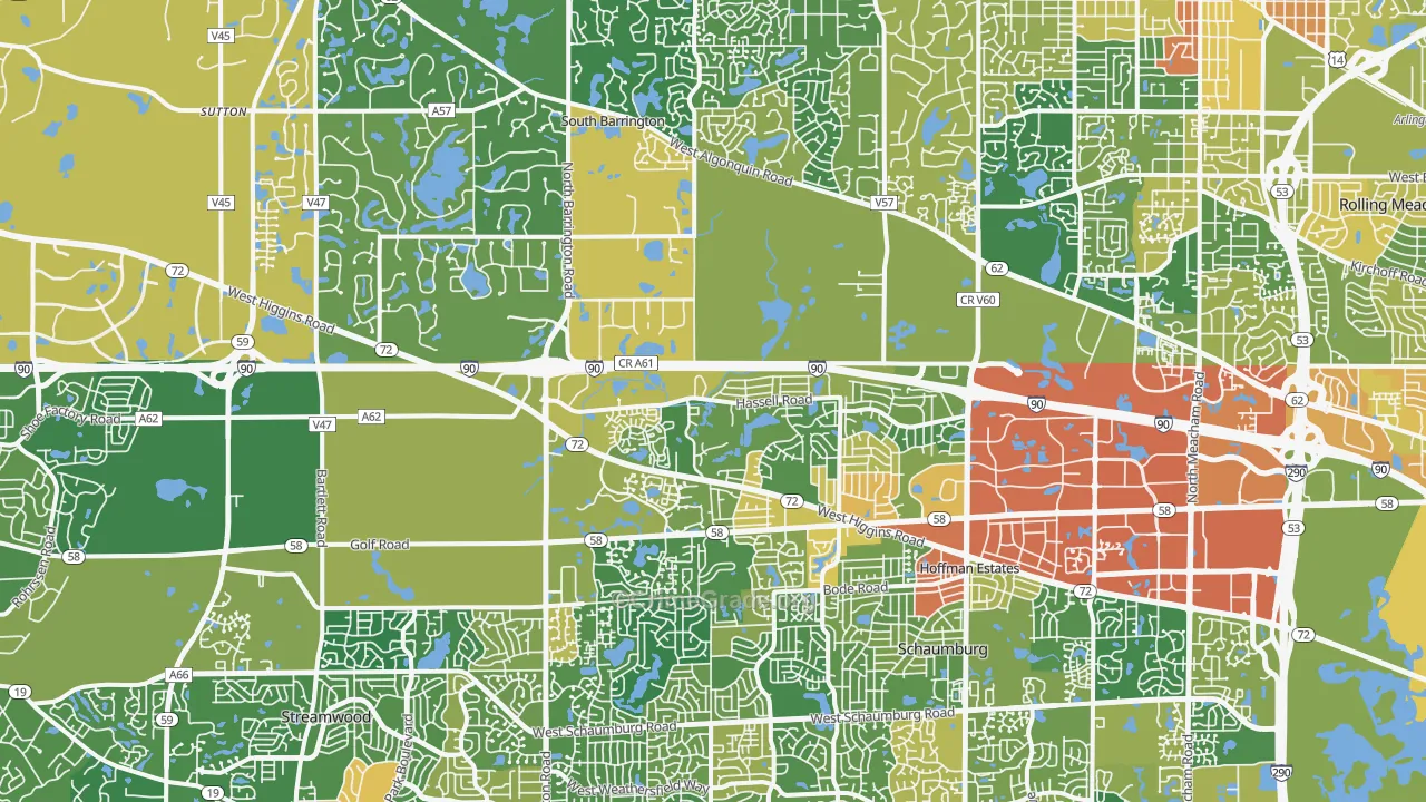 Hoffman Estates, IL Map of Robbery Rates