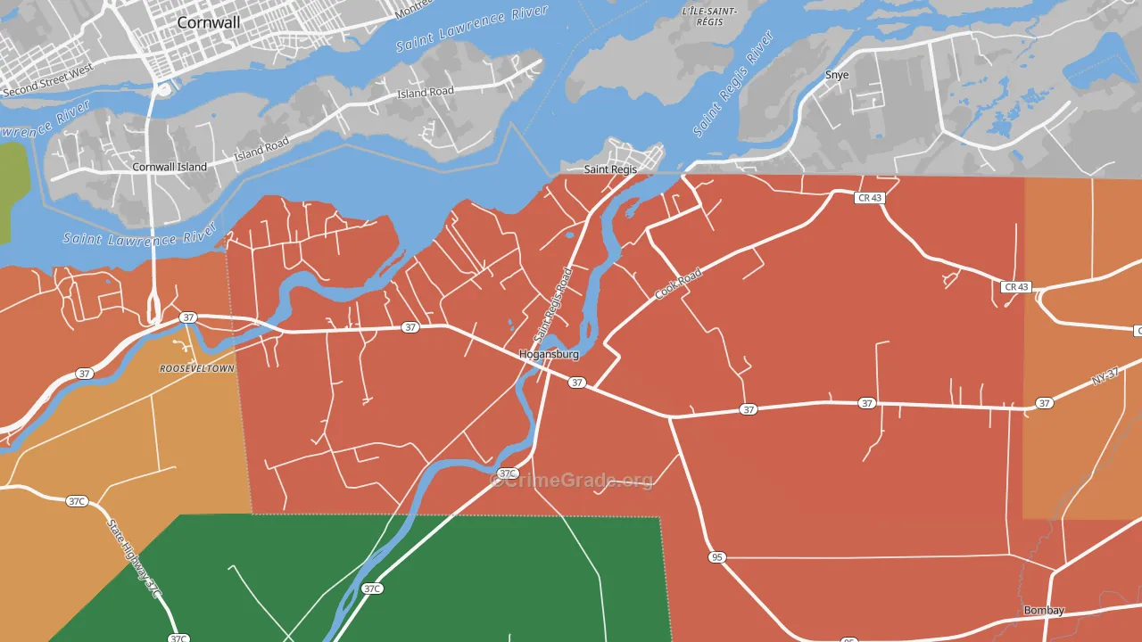 Hogansburg, NY Map of Robbery Rates