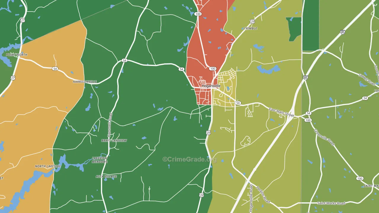 Hogansville, GA Map of Robbery Rates