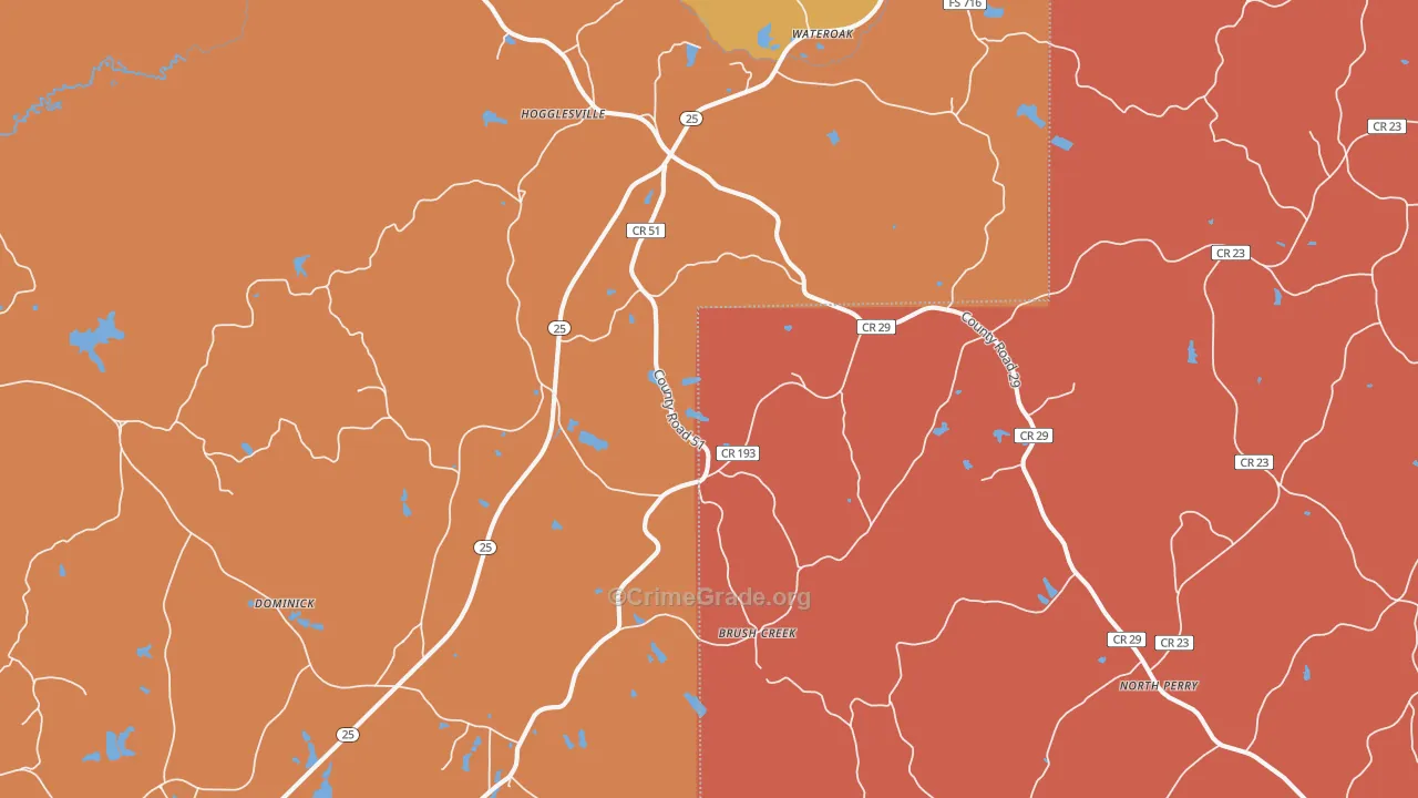 Hogglesville, AL Map of Robbery Rates