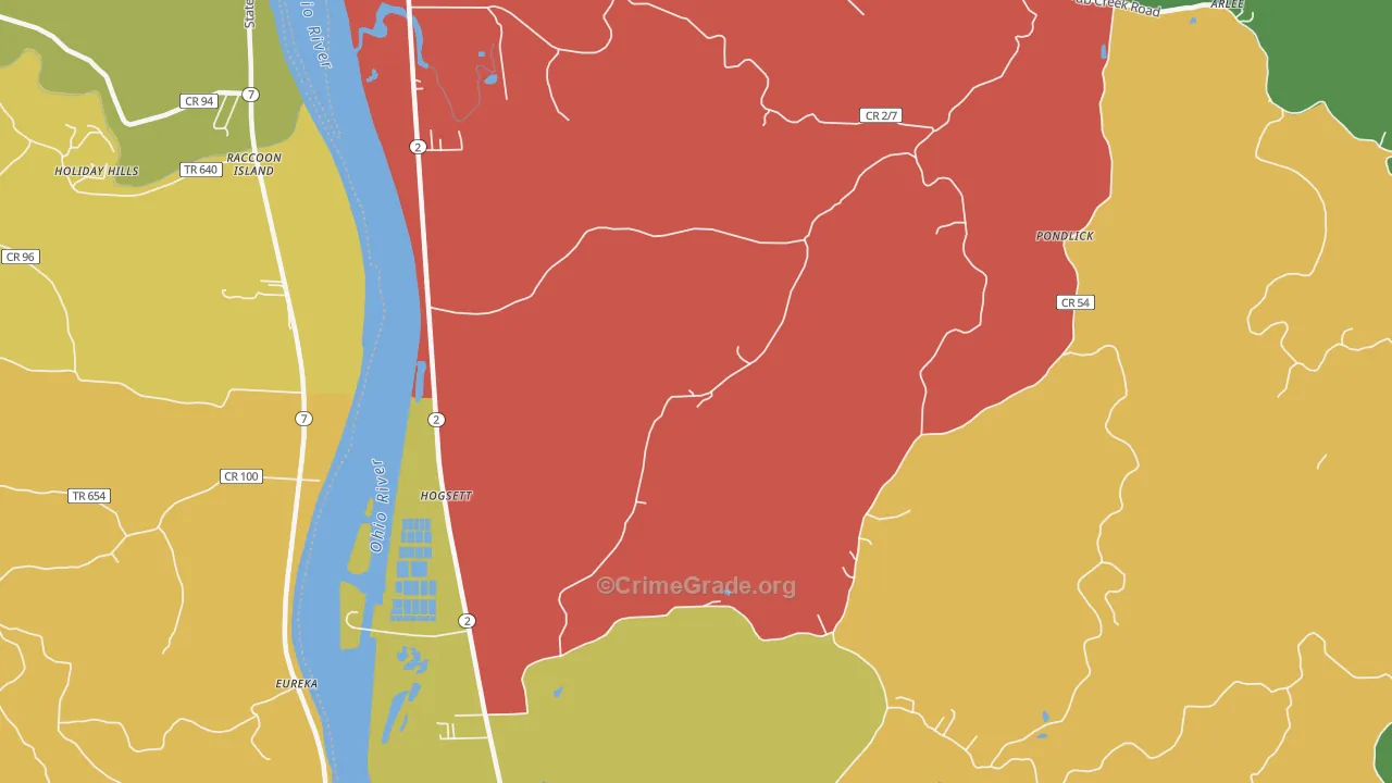 Hogsett, WV Map of Robbery Rates