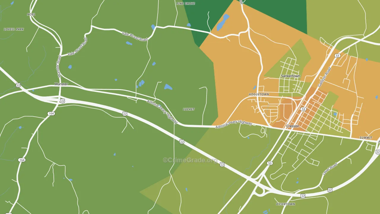 Hoguetown, PA Map of Robbery Rates