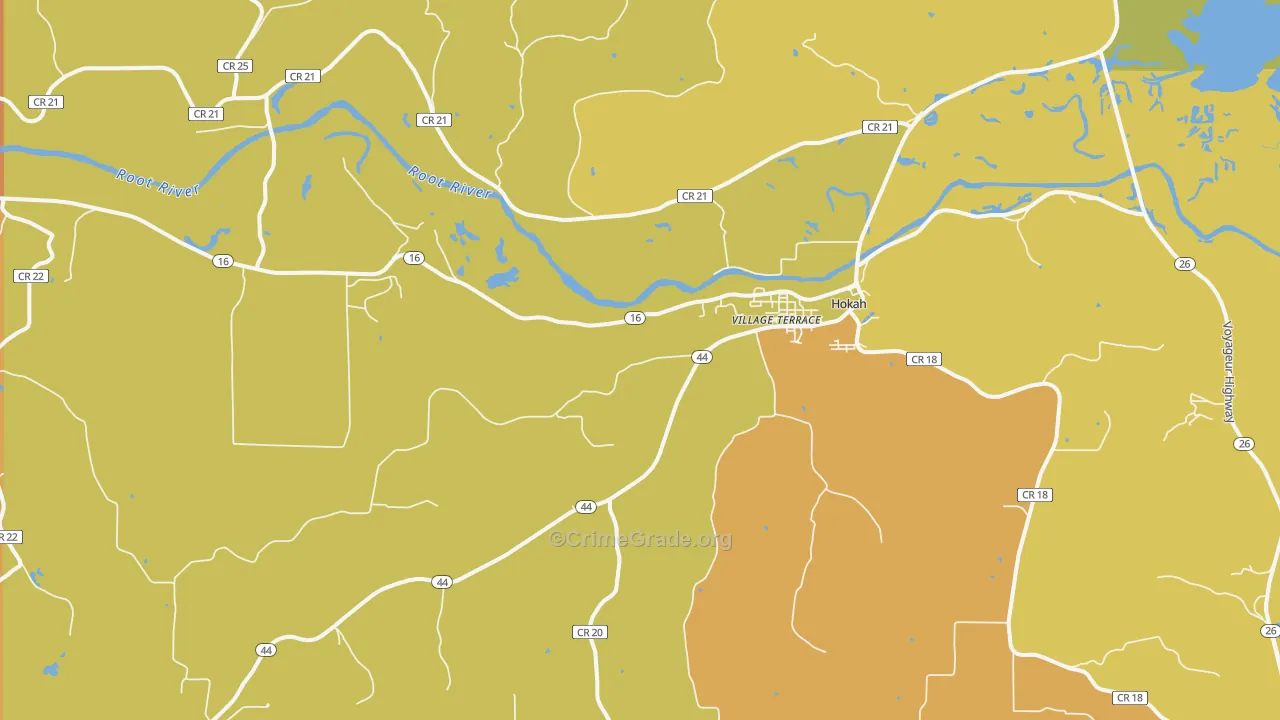 Hokah, MN Map of Robbery Rates