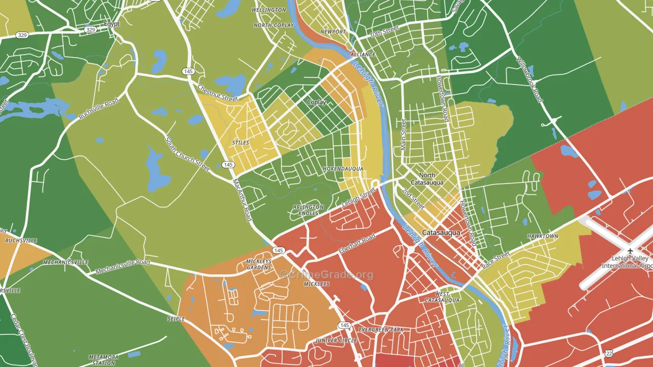 Hokendauqua, PA Map of Robbery Rates