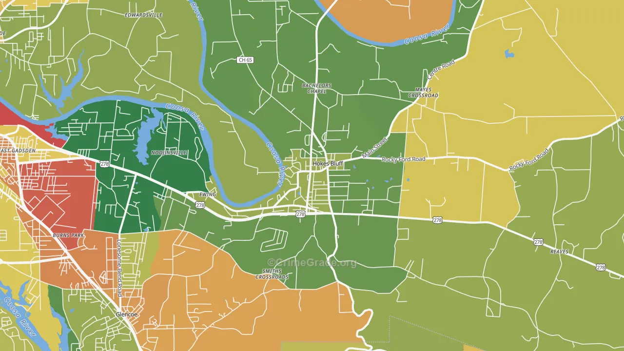 Hokes Bluff, AL Map of Robbery Rates