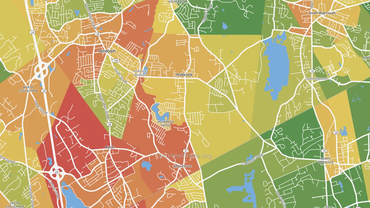 Holbrook, MA Map of Robbery Rates