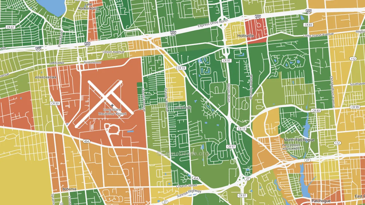 Holbrook, NY Map of Robbery Rates