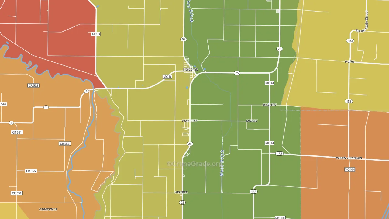 Holcomb, MO Map of Robbery Rates