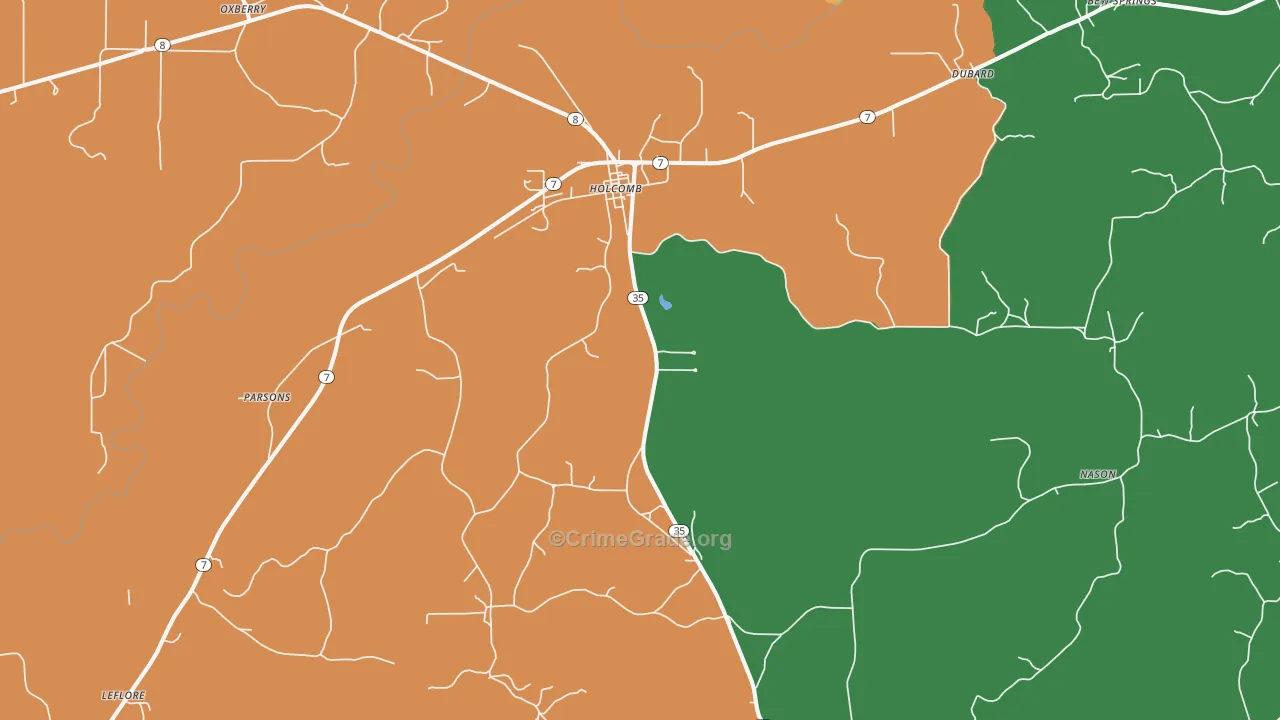 Holcomb, MS Map of Robbery Rates