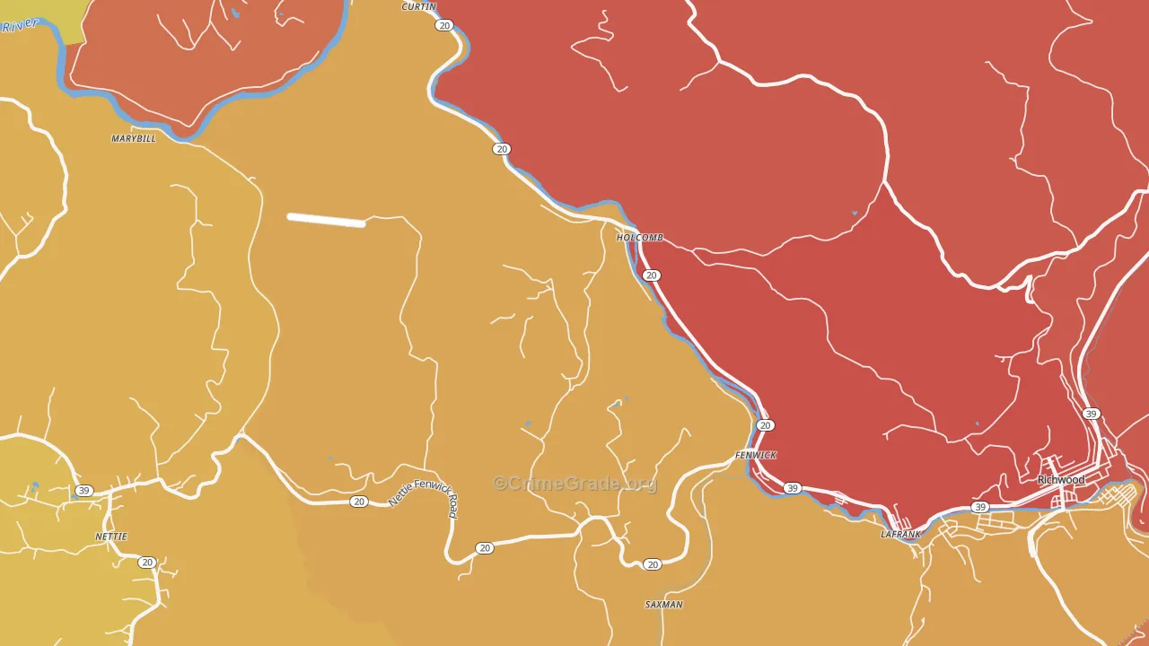 Holcomb, WV Map of Robbery Rates