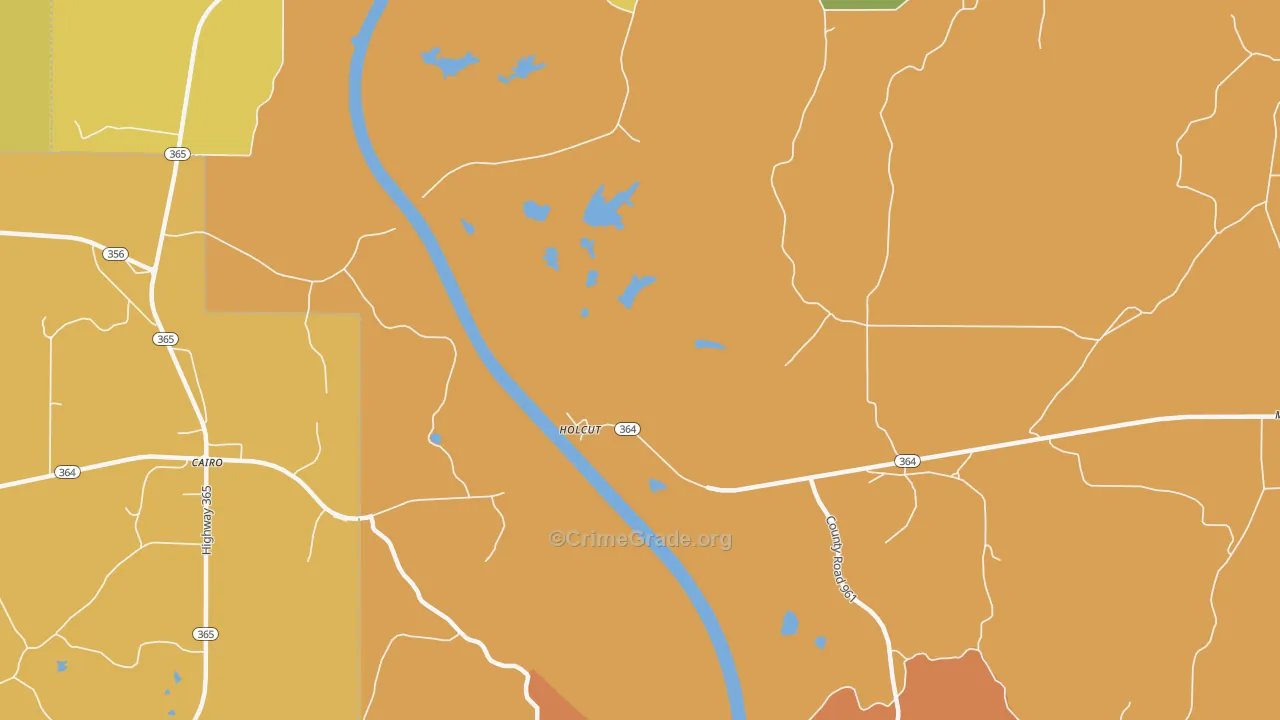 Holcut, MS Map of Robbery Rates