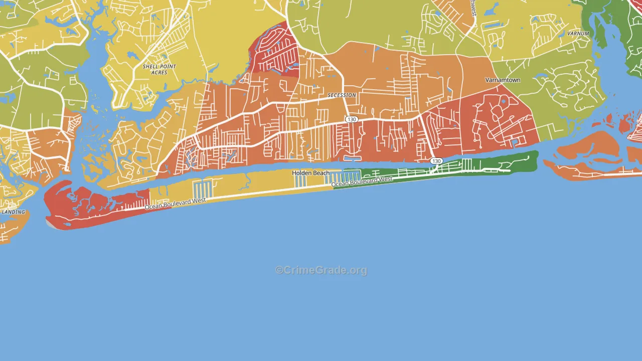 Holden Beach, NC Map of Robbery Rates
