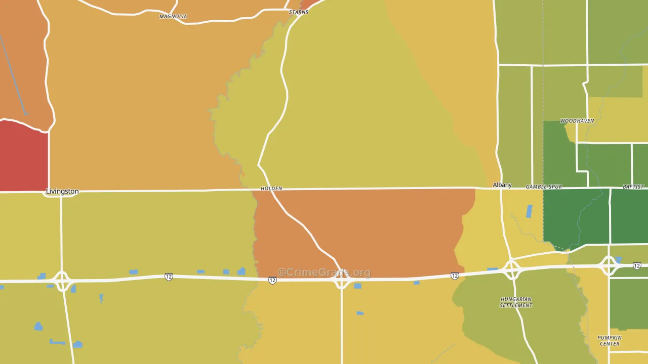 Holden, LA Map of Robbery Rates