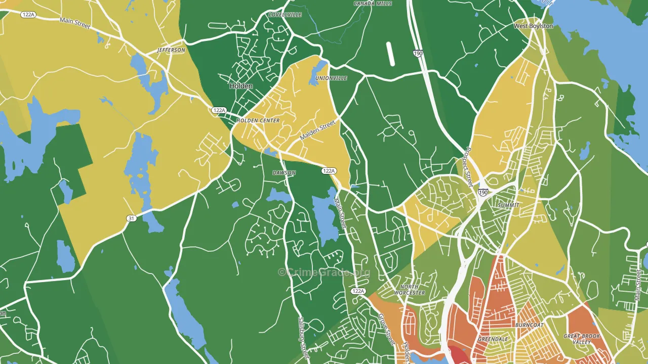 Holden, MA Map of Robbery Rates
