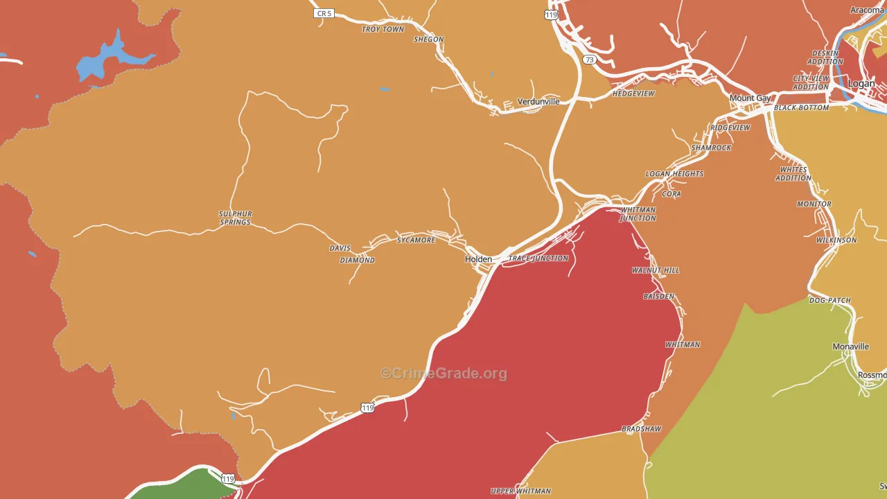 Holden, WV Map of Robbery Rates