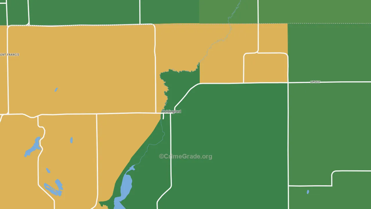 Holdingford, MN Map of Robbery Rates