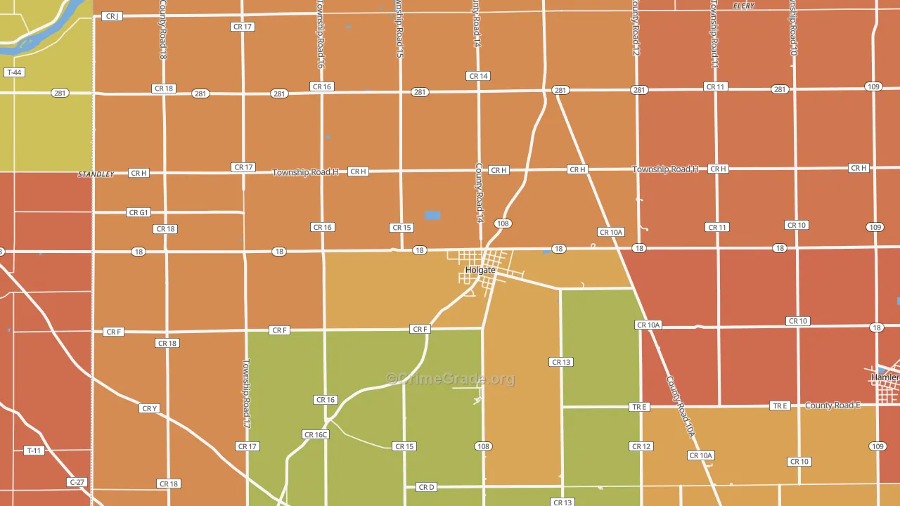 Holgate, OH Map of Robbery Rates