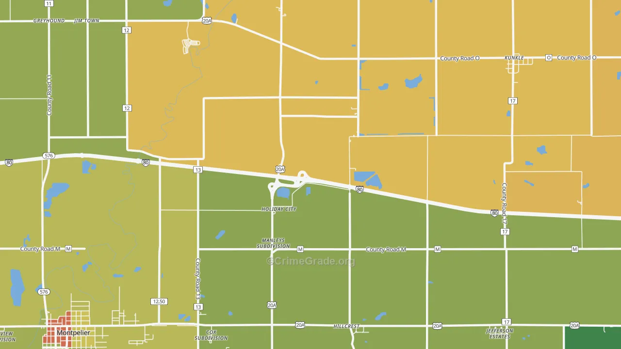 Holiday City, OH Map of Robbery Rates