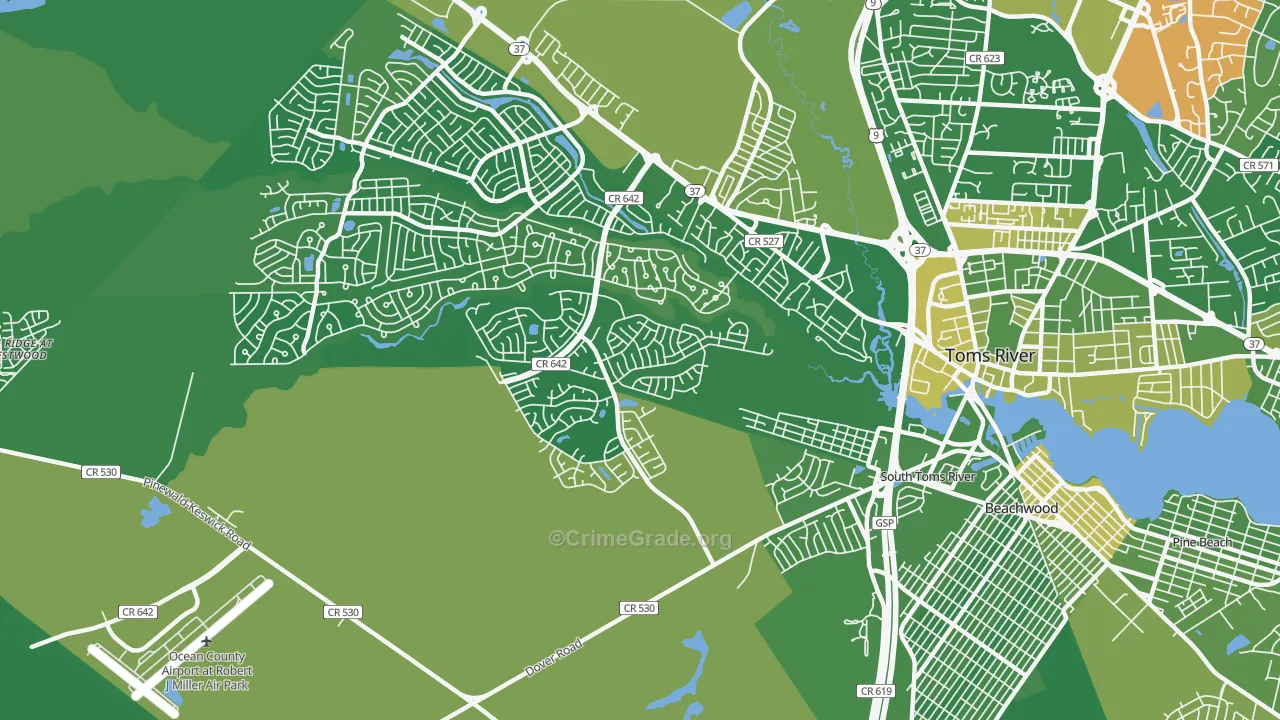 Holiday City South, NJ Map of Robbery Rates