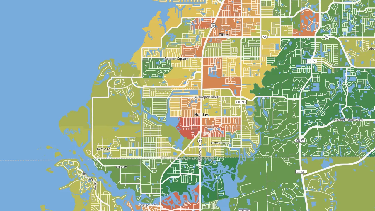 Holiday, FL Map of Robbery Rates