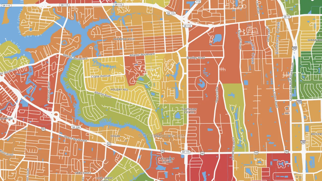 Holiday Hill, Jacksonville, FL Map of Robbery Rates