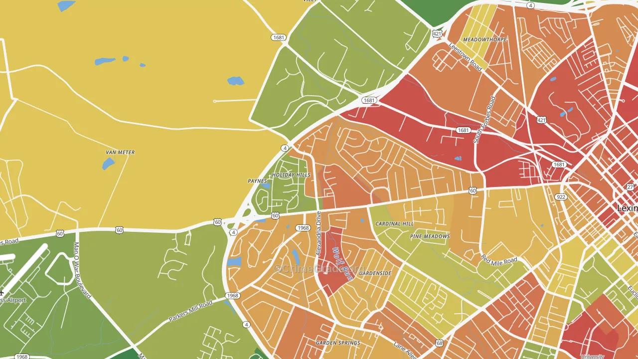 Holiday Hills, Lexington, KY Map of Robbery Rates