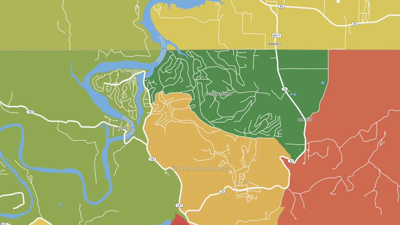 Holiday Island, AR Map of Robbery Rates
