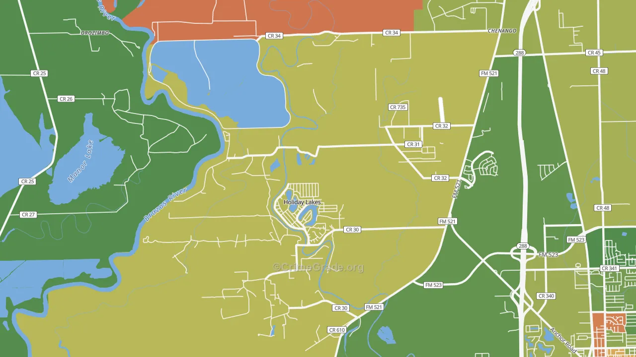 Holiday Lakes, TX Map of Robbery Rates