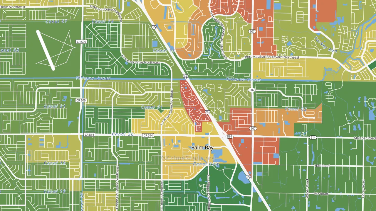 Holiday Park, Palm Bay, FL Map of Robbery Rates