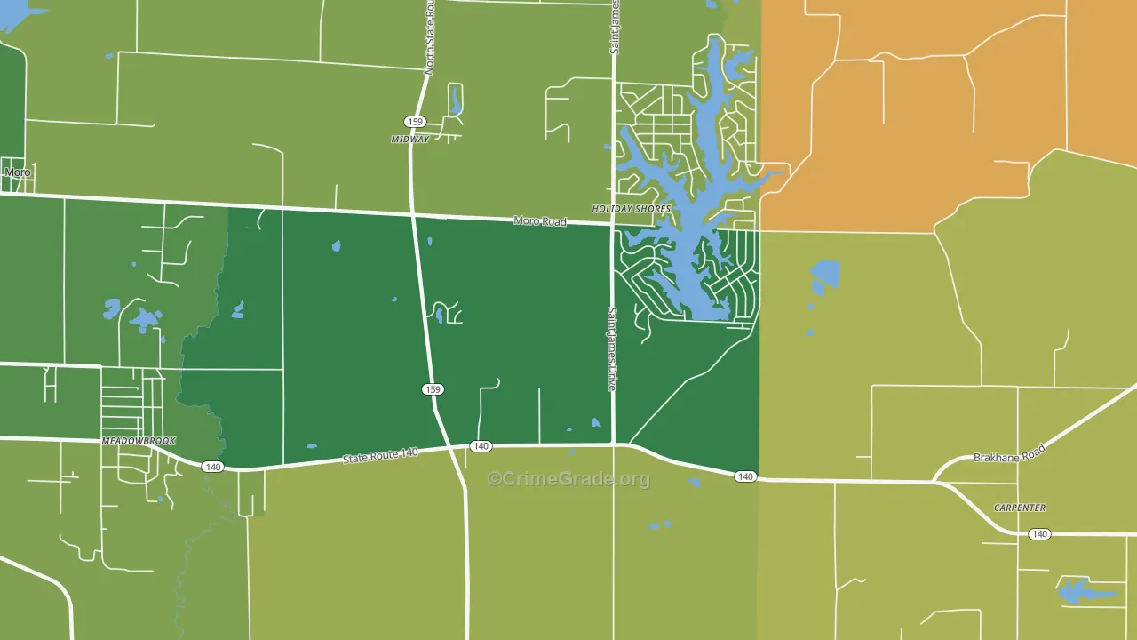 Holiday Shores, IL Map of Robbery Rates