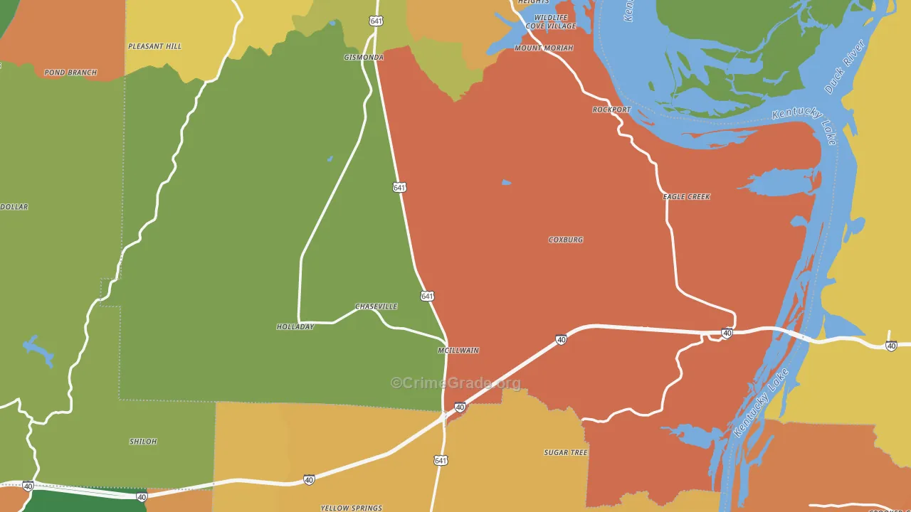 Holladay, TN Map of Robbery Rates