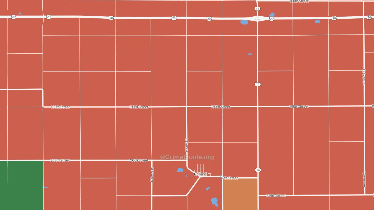 Holland, IA Map of Robbery Rates