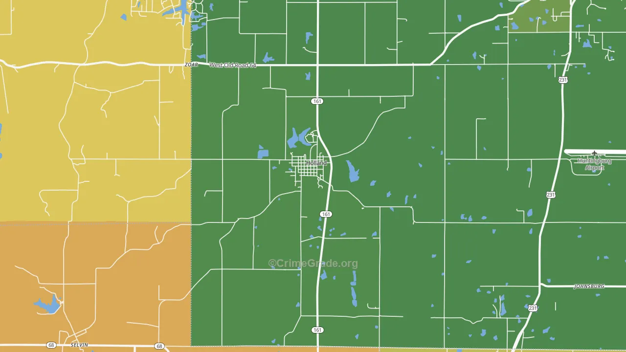 Holland, IN Map of Robbery Rates