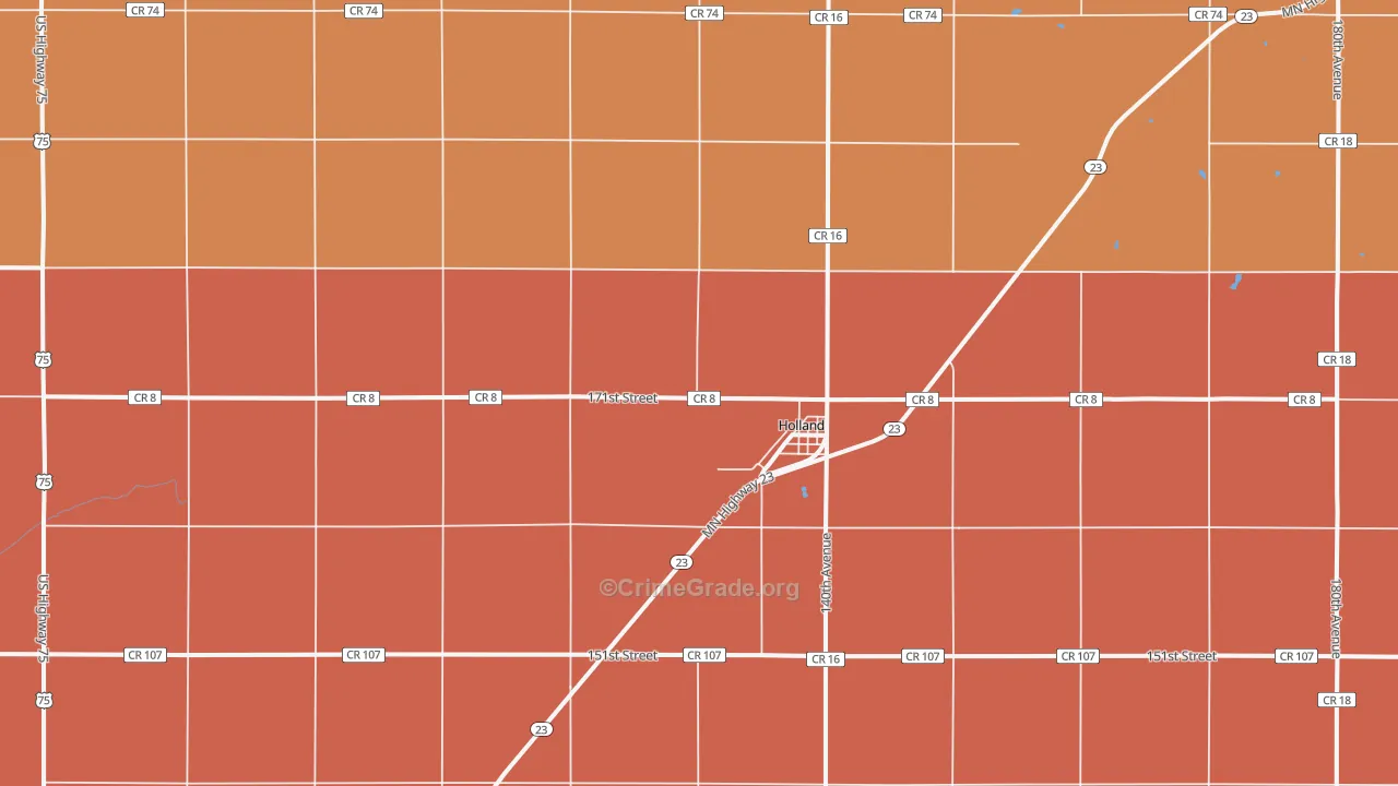Holland, MN Map of Robbery Rates